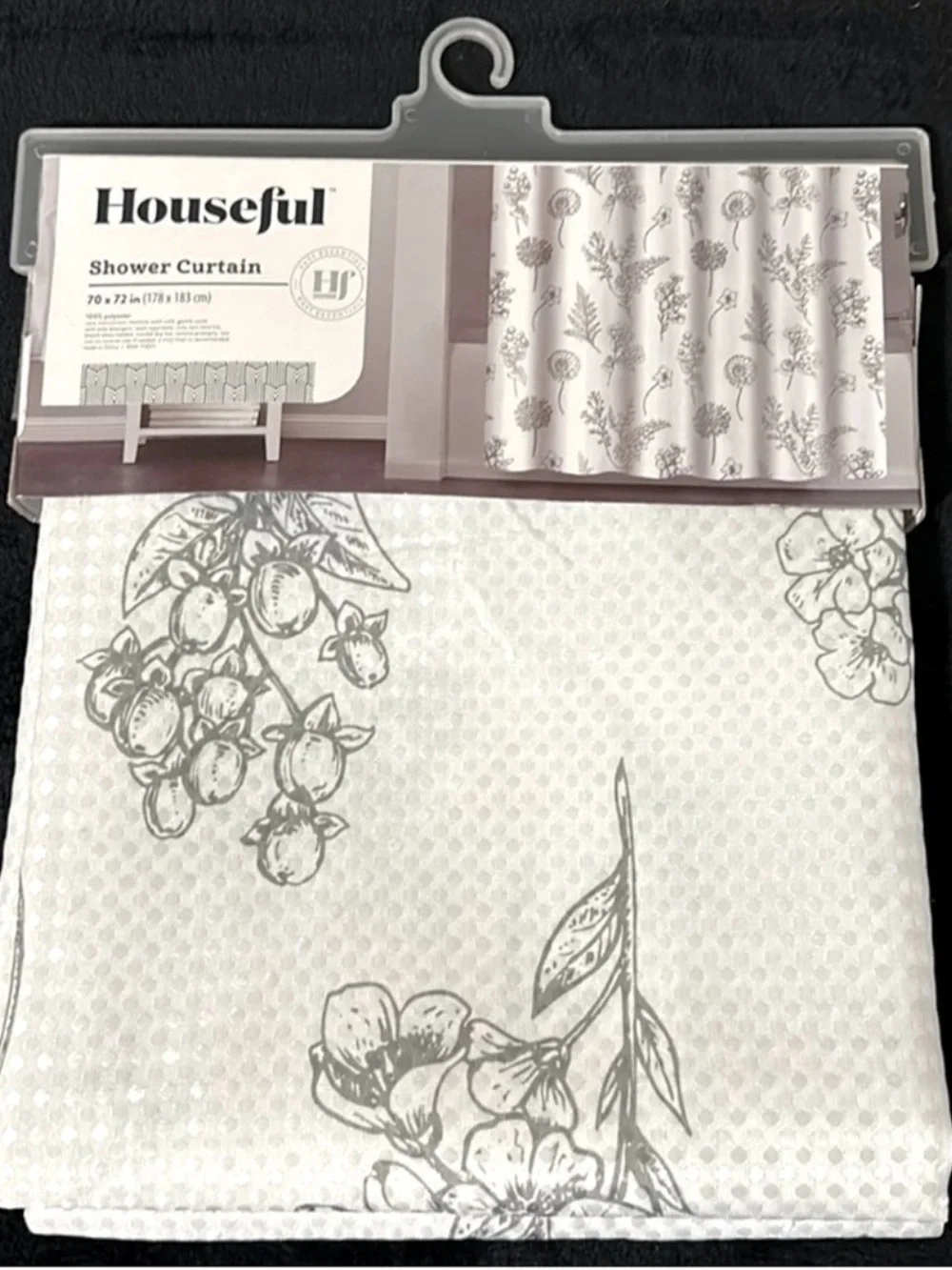 White/Gray Floral Fabric Shower  Curtain by Houseful~NEW!